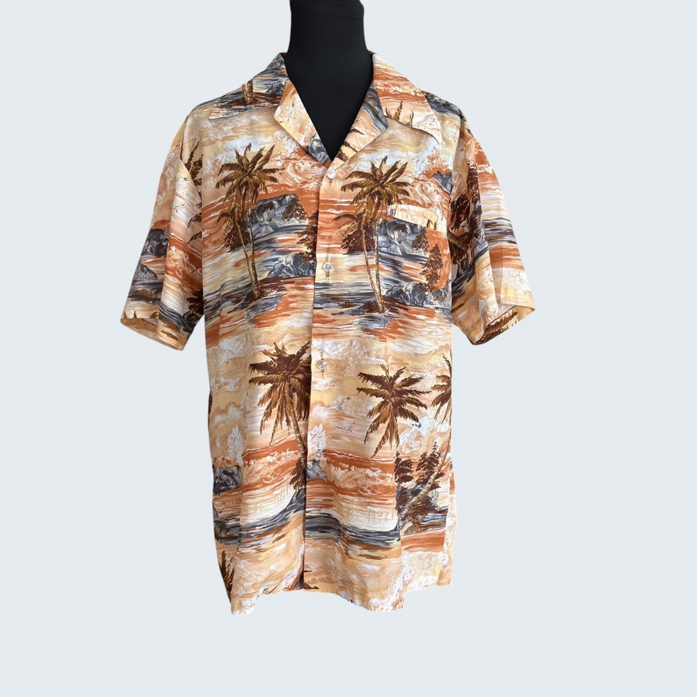 Kolekole Hawaiian Shirt Brown Vintage 70s Medium